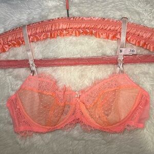 NWT Victoria's Secret Dream Angels Peach Coral Lace Unlined Balconette Bra 34B